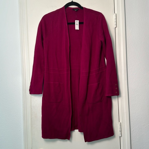 NWT Magenta Berry Pink Cotton Modal Open Front Long Sweater Duster Size Small - Picture 2 of 7